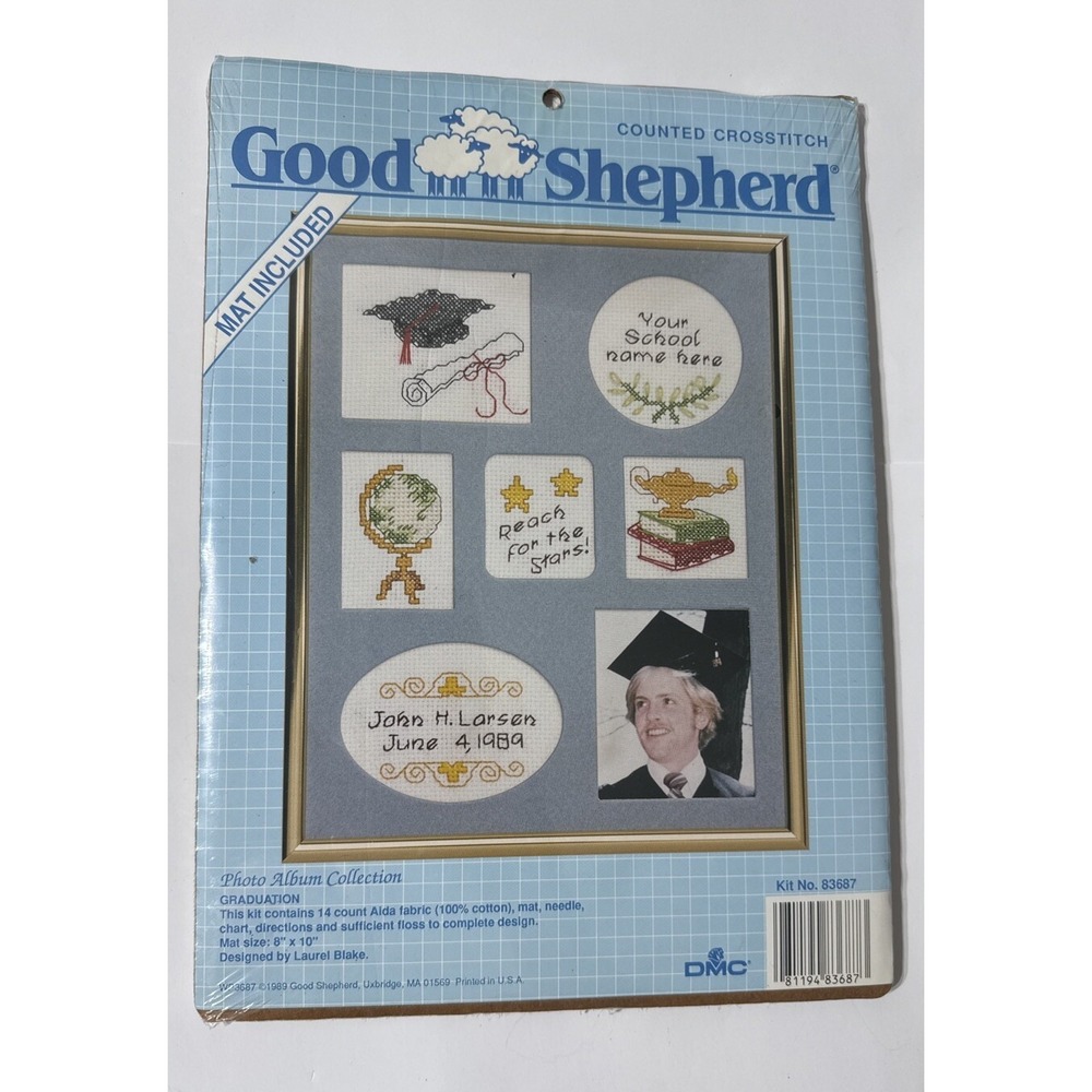 Vintage 1989 COUNTED CROSS‎ STITCH KIT GRADUATION GOOD SHEPHERD # 83687 8"x10"
